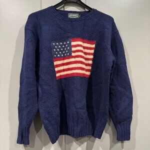 Polo Country Authentic Dry Goods 100% Wool Hand Knit Blue Flag Sweater Large